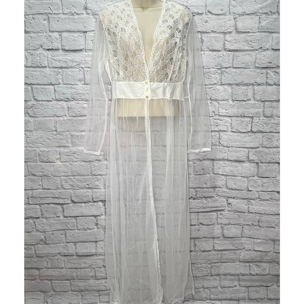 Vintage Nancy King Sheer Nylon Peignoir Robe White Bridal Size M New Satin Lace